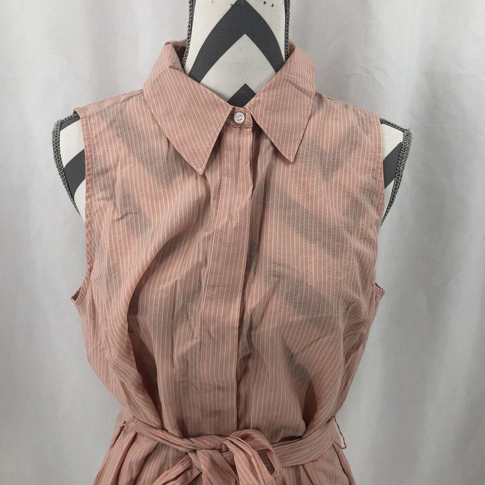 Lane Bryant Pink White Striped Hidden Button Front Tie Belt Tank 1048615 Sz 14